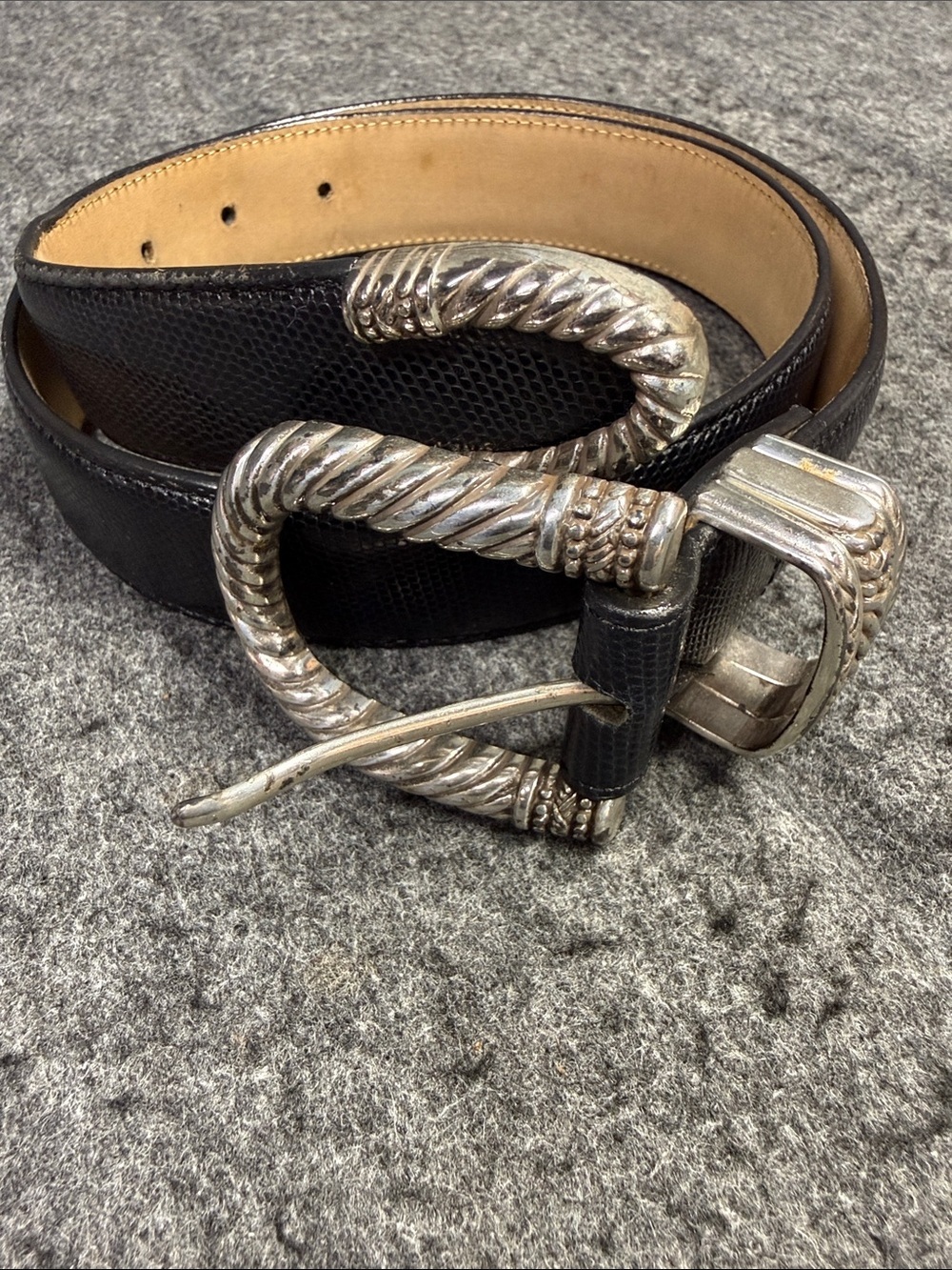 Brighton Black Leather Belt with Twisted Silver Buckle
